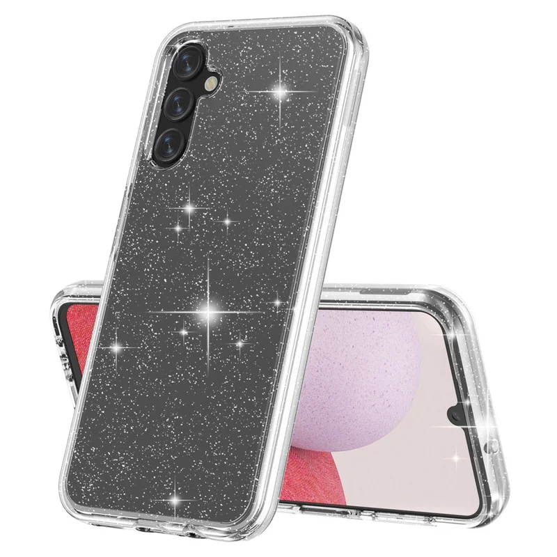 For Samsung Galaxy A14 5G / A14 4G Glittery Powder Soft TPU + Hard PC Protective Phone Case Shockproof Mobile Phone Back Cover - White