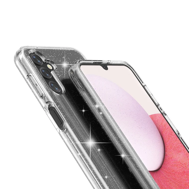 For Samsung Galaxy A14 5G / A14 4G Glittery Powder Soft TPU + Hard PC Protective Phone Case Shockproof Mobile Phone Back Cover - White