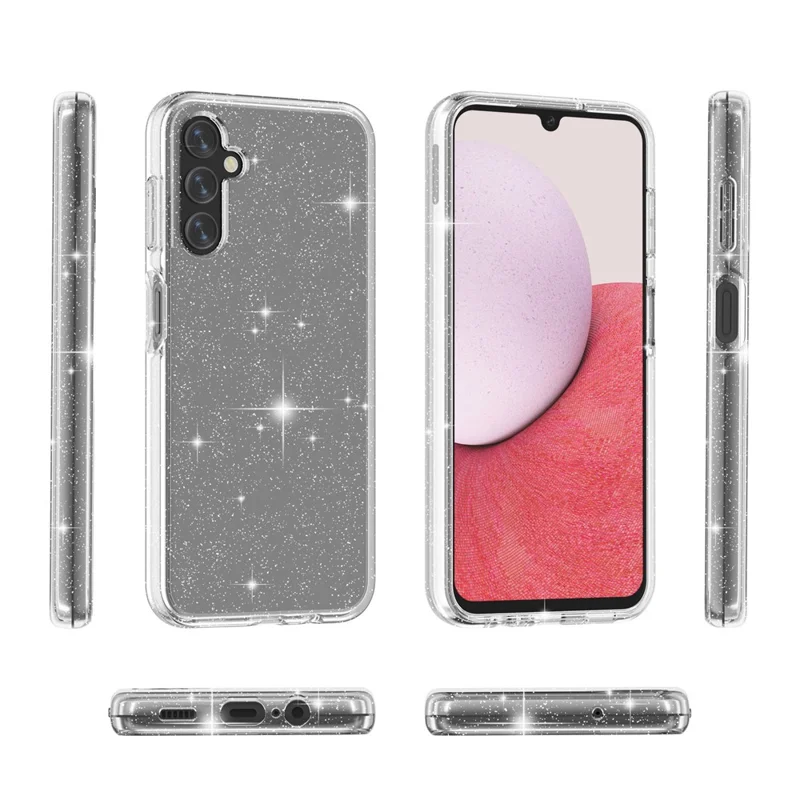 For Samsung Galaxy A14 5G / A14 4G Glittery Powder Soft TPU + Hard PC Protective Phone Case Shockproof Mobile Phone Back Cover - White