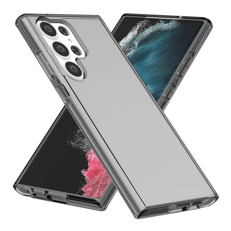 For Samsung Galaxy S23 Ultra Shockproof Phone Case Anti-Scratch TPU + PC Transparent Phone Cover Support Wireless Charging - Transparent Grey