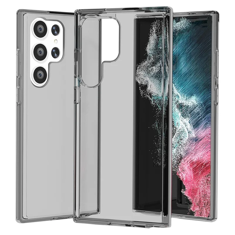 For Samsung Galaxy S23 Ultra Shockproof Phone Case Anti-Scratch TPU + PC Transparent Phone Cover Support Wireless Charging - Transparent Grey