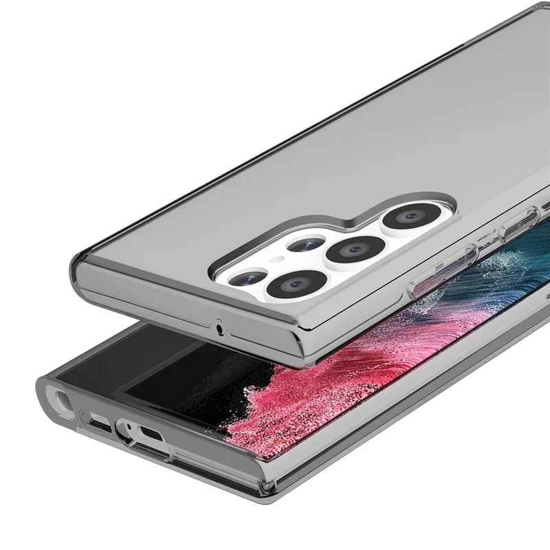 For Samsung Galaxy S23 Ultra Shockproof Phone Case Anti-Scratch TPU + PC Transparent Phone Cover Support Wireless Charging - Transparent Grey