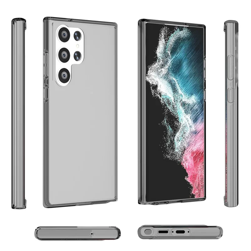 For Samsung Galaxy S23 Ultra Shockproof Phone Case Anti-Scratch TPU + PC Transparent Phone Cover Support Wireless Charging - Transparent Grey