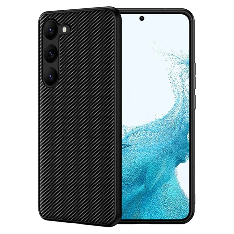 Pour Samsung Galaxy S23 Carbon Fiber Texture Protective Phone Case PU Leather Coated PC Ultra Slim Anti-drop Phone Cover - Carbon Fiber / Noir