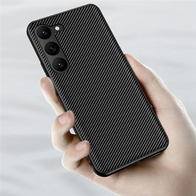 Pour Samsung Galaxy S23 Carbon Fiber Texture Protective Phone Case PU Leather Coated PC Ultra Slim Anti-drop Phone Cover - Carbon Fiber / Noir