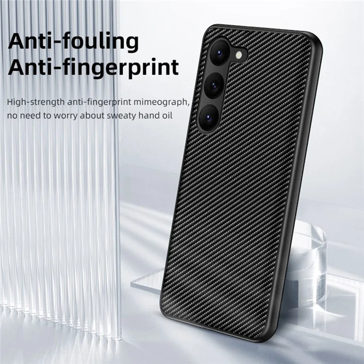 Pour Samsung Galaxy S23 Carbon Fiber Texture Protective Phone Case PU Leather Coated PC Ultra Slim Anti-drop Phone Cover - Carbon Fiber / Noir