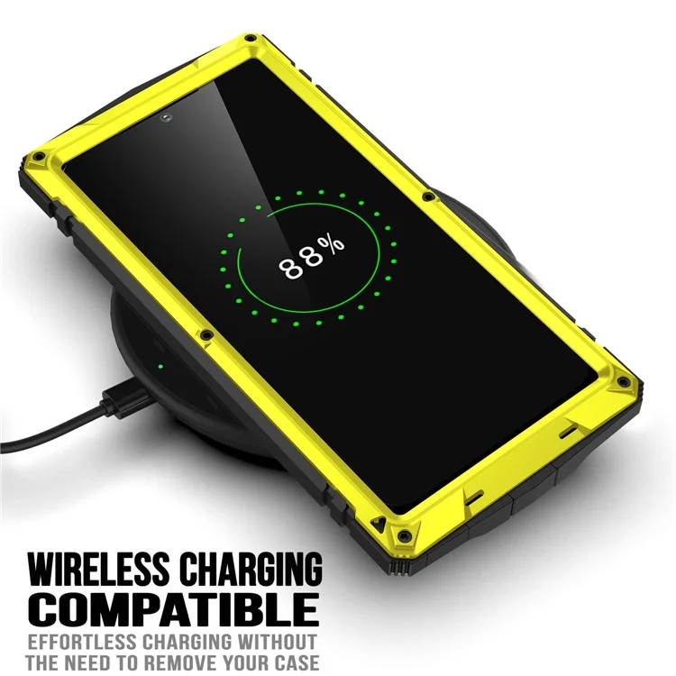 For Samsung Galaxy S23 Ultra Shockproof Phone Case TPU + Metal Hybrid Phone Back Cover Kickstand - Yellow