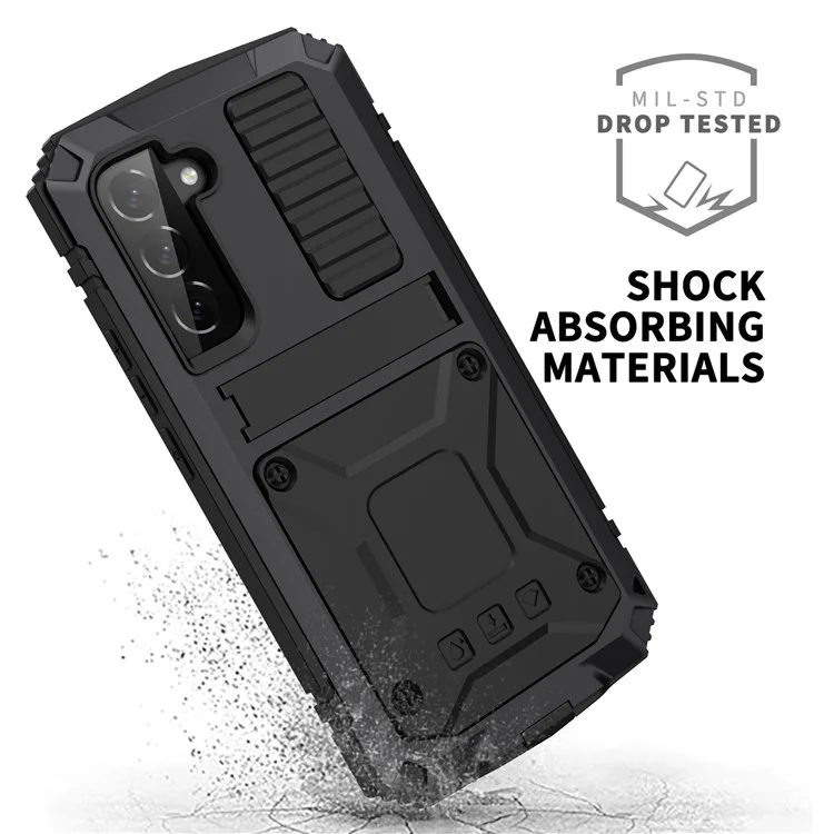 Capa de Telefone Antifalll Para Samsung Galaxy S23 Plus TPU + Metal Tenente Tampa Traseira Suporte de Kickstand Carregamento Sem Fio - Preto