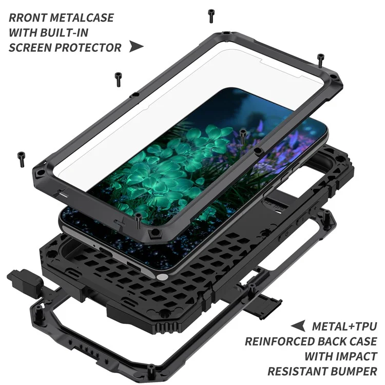 Capa de Telefone Antifalll Para Samsung Galaxy S23 Plus TPU + Metal Tenente Tampa Traseira Suporte de Kickstand Carregamento Sem Fio - Preto