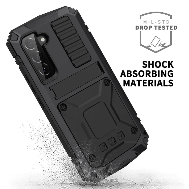 Para Samsung Galaxy S23 Anti-scratch Phone Case TPU + Metal Protective Phone Back Cover Kickstand with Tempered Glass Screen Protector - Preto