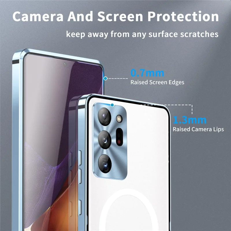 For Samsung Galaxy Note20 Ultra 4G Anti-Drop Phone Cover TPU Back + Electroplating Metal Edge Integrated Lens Protection Matte Case - Blue