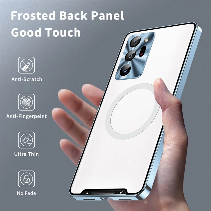 For Samsung Galaxy Note20 Ultra 4G Anti-Drop Phone Cover TPU Back + Electroplating Metal Edge Integrated Lens Protection Matte Case - Blue