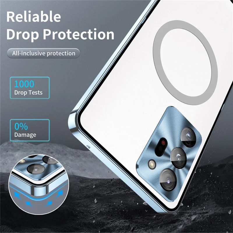 For Samsung Galaxy Note20 Ultra 4G Anti-Drop Phone Cover TPU Back + Electroplating Metal Edge Integrated Lens Protection Matte Case - Blue