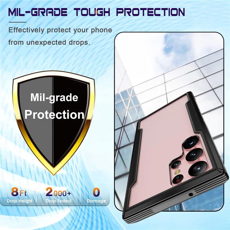 For Samsung Galaxy S23 Ultra PC + TPU + Aluminium Alloy Phone Back Cover Drop-proof Multi-layer Protection Phone Case - Black