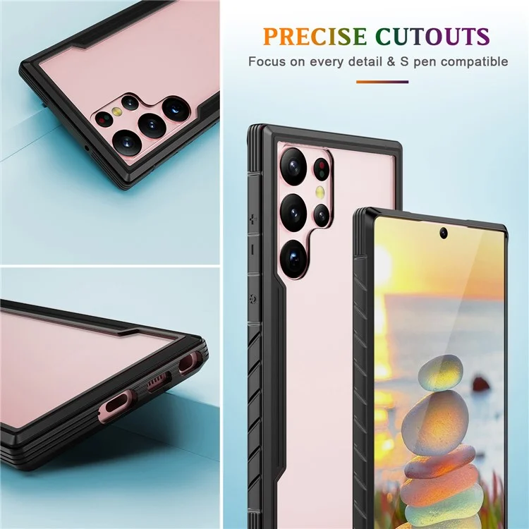 For Samsung Galaxy S23 Ultra PC + TPU + Aluminium Alloy Phone Back Cover Drop-proof Multi-layer Protection Phone Case - Black
