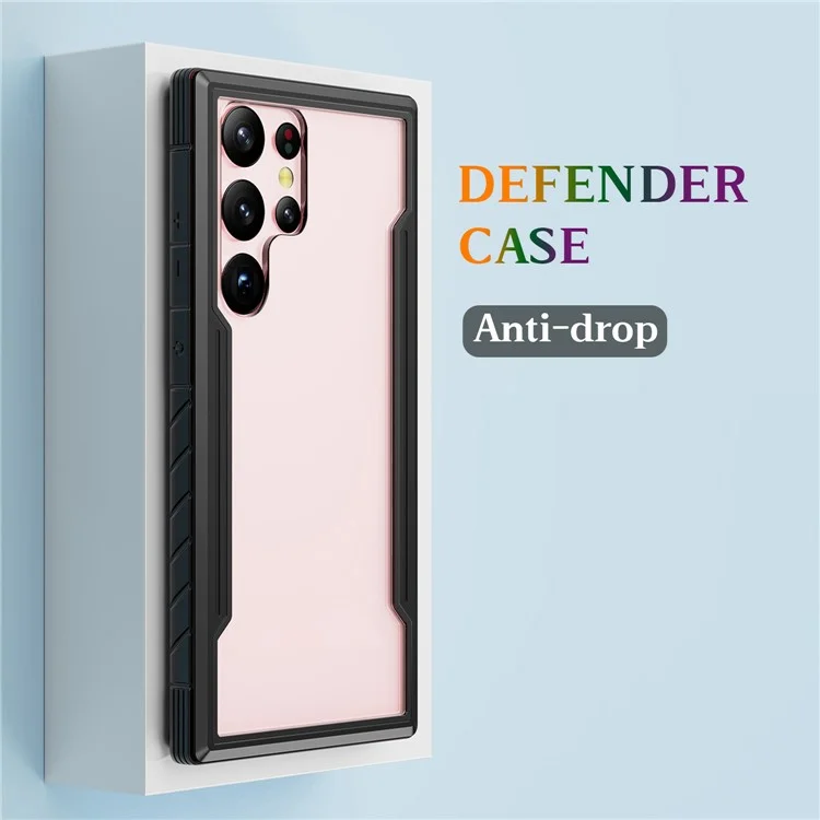 For Samsung Galaxy S23 Ultra PC + TPU + Aluminium Alloy Phone Back Cover Drop-proof Multi-layer Protection Phone Case - Black