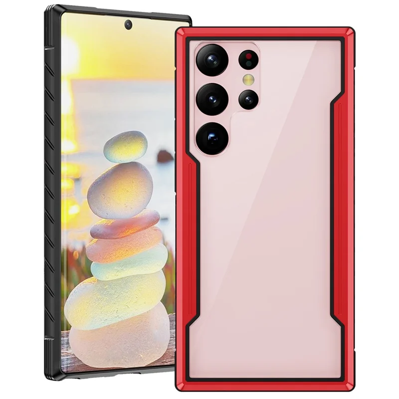 For Samsung Galaxy S23 Ultra PC + TPU + Aluminium Alloy Phone Back Cover Drop-proof Multi-layer Protection Phone Case - Black / Red