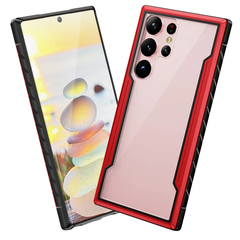 For Samsung Galaxy S23 Ultra PC + TPU + Aluminium Alloy Phone Back Cover Drop-proof Multi-layer Protection Phone Case - Black / Red