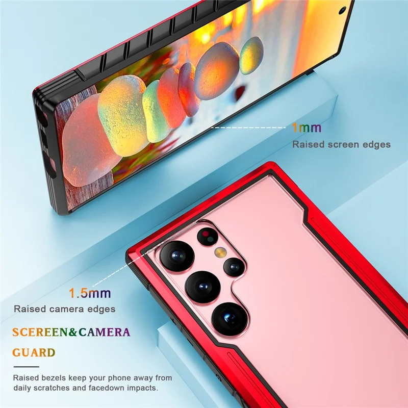 For Samsung Galaxy S23 Ultra PC + TPU + Aluminium Alloy Phone Back Cover Drop-proof Multi-layer Protection Phone Case - Black / Red