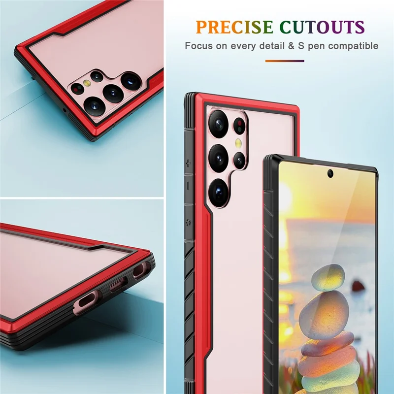 For Samsung Galaxy S23 Ultra PC + TPU + Aluminium Alloy Phone Back Cover Drop-proof Multi-layer Protection Phone Case - Black / Red