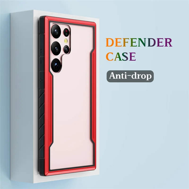 For Samsung Galaxy S23 Ultra PC + TPU + Aluminium Alloy Phone Back Cover Drop-proof Multi-layer Protection Phone Case - Black / Red