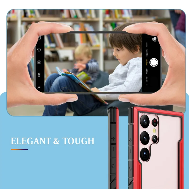 For Samsung Galaxy S23 Ultra PC + TPU + Aluminium Alloy Phone Back Cover Drop-proof Multi-layer Protection Phone Case - Black / Red