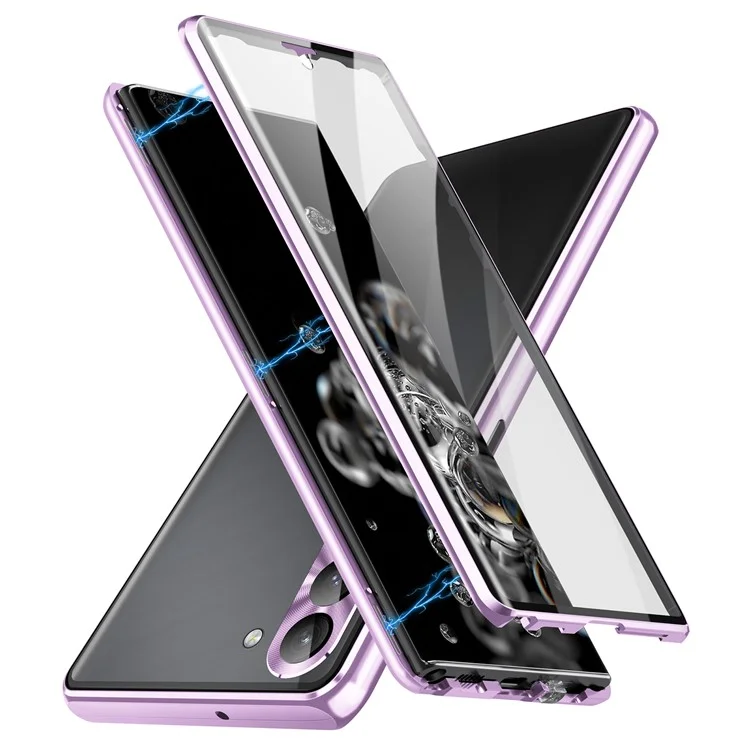 Pour Samsung Galaxy S23+ Étui Magnétique Adsorption Couverture Téléphone avec Anti-Peep Verre Trempé Deux Côtés - Violet Clair