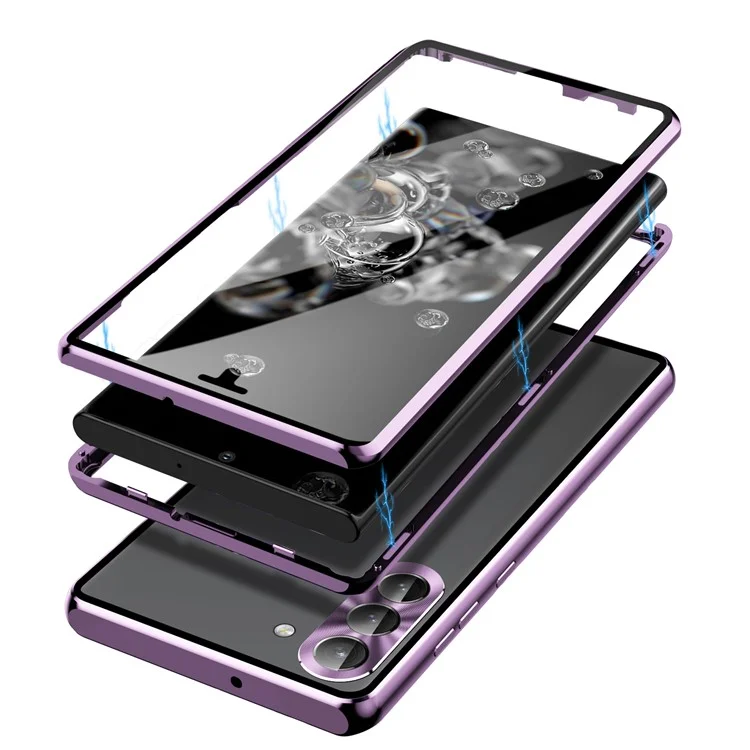 Pour Samsung Galaxy S23+ Étui Magnétique Adsorption Couverture Téléphone avec Anti-Peep Verre Trempé Deux Côtés - Violet Clair