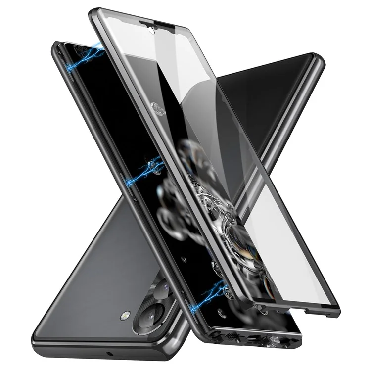For Samsung Galaxy S23 Case Magnetic Adsorption Phone Cover with Anti-Peep Dual Sided Tempered Glass - Black