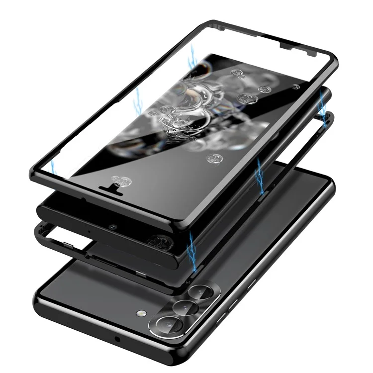 For Samsung Galaxy S23 Case Magnetic Adsorption Phone Cover with Anti-Peep Dual Sided Tempered Glass - Black