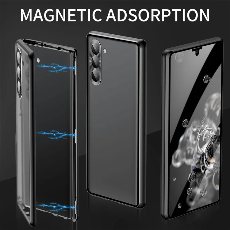 For Samsung Galaxy S23 Case Magnetic Adsorption Phone Cover with Anti-Peep Dual Sided Tempered Glass - Black