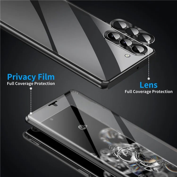 For Samsung Galaxy S23 Case Magnetic Adsorption Phone Cover with Anti-Peep Dual Sided Tempered Glass - Black