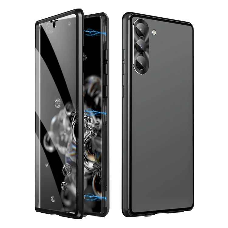 For Samsung Galaxy S23 Case Magnetic Adsorption Phone Cover with Anti-Peep Dual Sided Tempered Glass - Black
