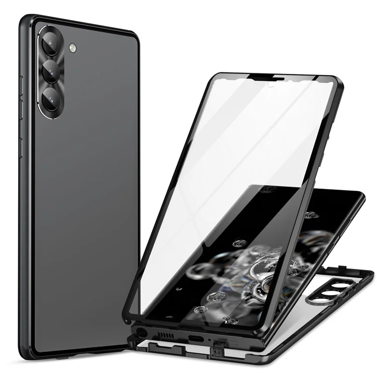 For Samsung Galaxy S23 Case Magnetic Adsorption Phone Cover with Anti-Peep Dual Sided Tempered Glass - Black