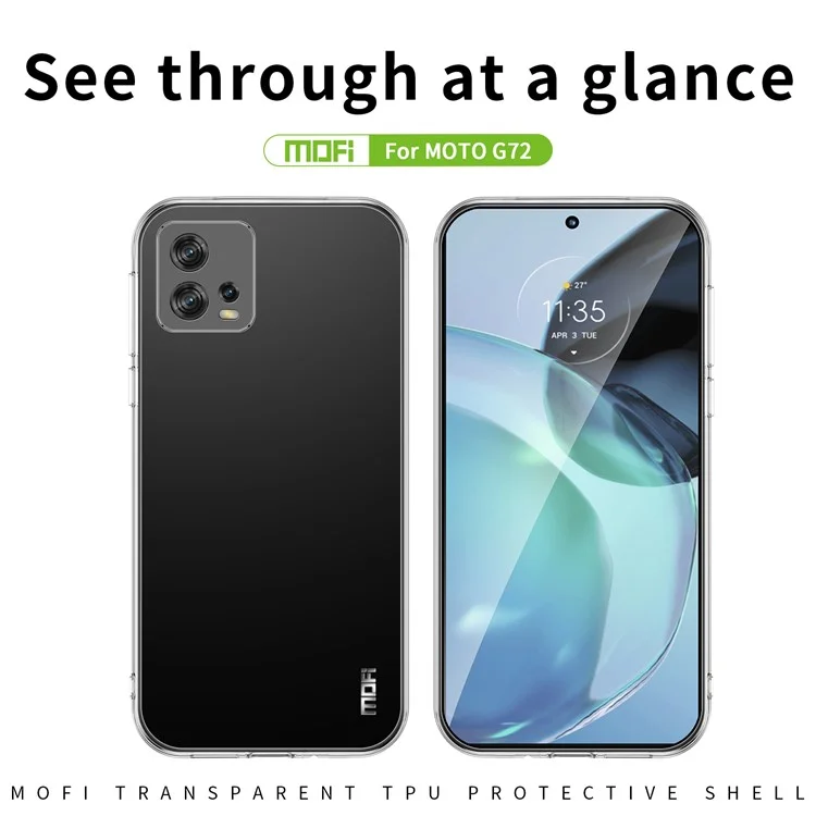 Funda de teléfono móvil MOFI Transparent Soft TPU para Motorola Moto G72 4G, cubierta trasera anti-arañazos y a prueba de golpes para teléfono móvil