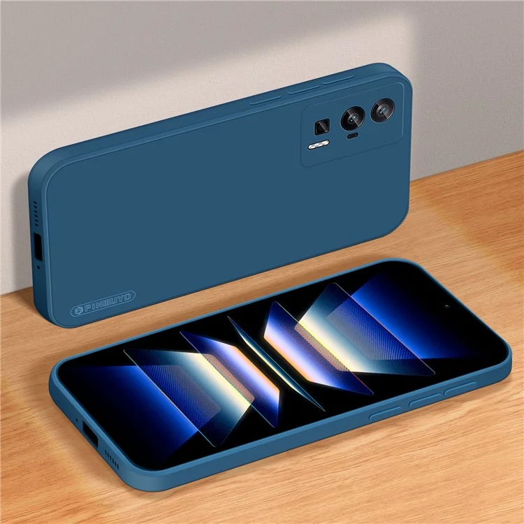 Étui de téléphone PINWUYO JK TPU-2 Series pour Xiaomi Poco F5 Pro 5G / Redmi K60 Pro 5G / K60 5G, doublure en fibre floquée, étui de téléphone en TPU souple - Bleu foncé
