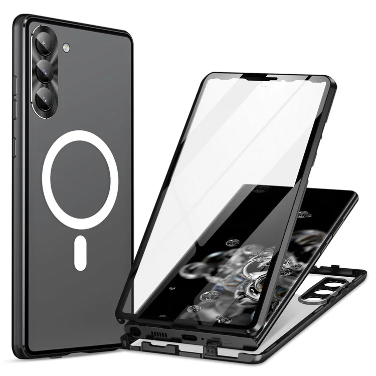 Phone Case for Samsung Galaxy S23+ Metal Tempered Glass Matte PC Case with Lens Guard / Lock - Black