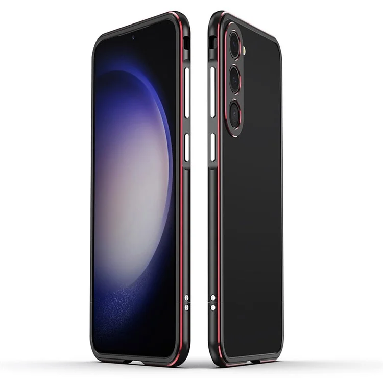 Pour Samsung Galaxy S23 Metal Bumper Frame Hard Phone Case avec Couvercle Objectif Caméra - Noir / Rouge