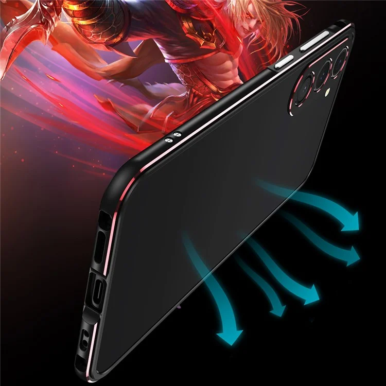 Pour Samsung Galaxy S23 Metal Bumper Frame Hard Phone Case avec Couvercle Objectif Caméra - Noir / Rouge