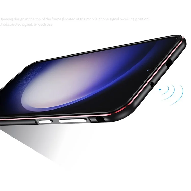 Pour Samsung Galaxy S23 Metal Bumper Frame Hard Phone Case avec Couvercle Objectif Caméra - Noir / Rouge