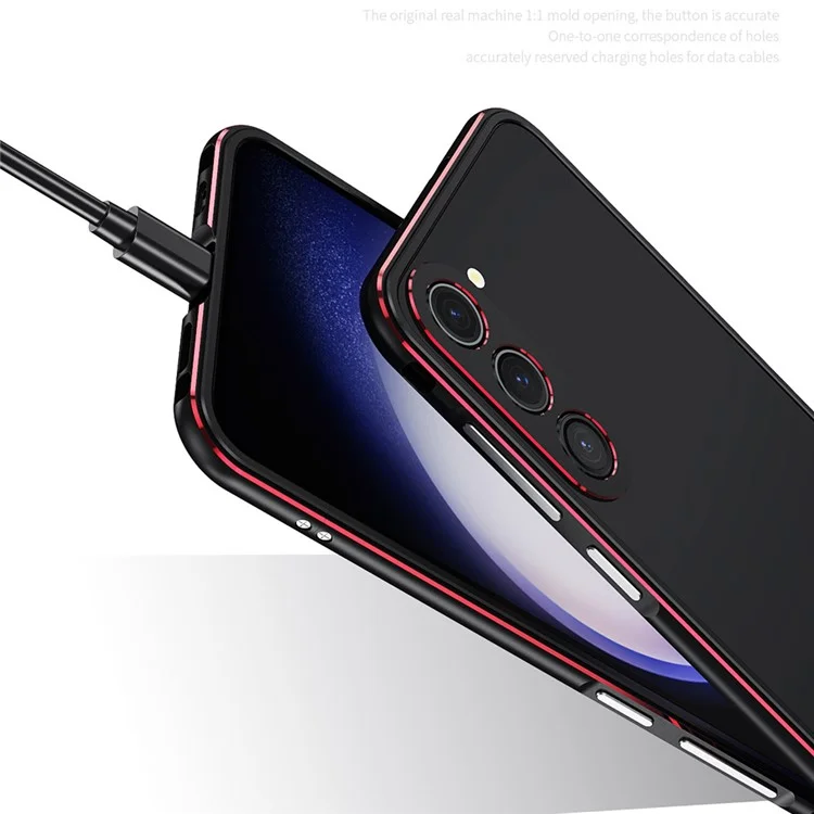 Pour Samsung Galaxy S23 Metal Bumper Frame Hard Phone Case avec Couvercle Objectif Caméra - Noir / Rouge