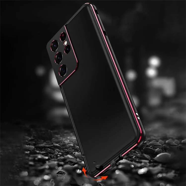 Para Samsung Galaxy S23 Ultra Metal Frame Telep Bumper Case Con Cubierta de Lente de Cámara - Negro / Rojo