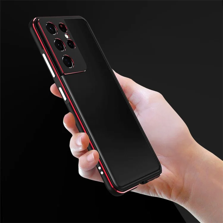 Per Samsung Galaxy S23 Ultra Metal Frame Telefono Bumper Case Con Coperchio Dell'obiettivo Della Fotocamera - Nero / Rosso