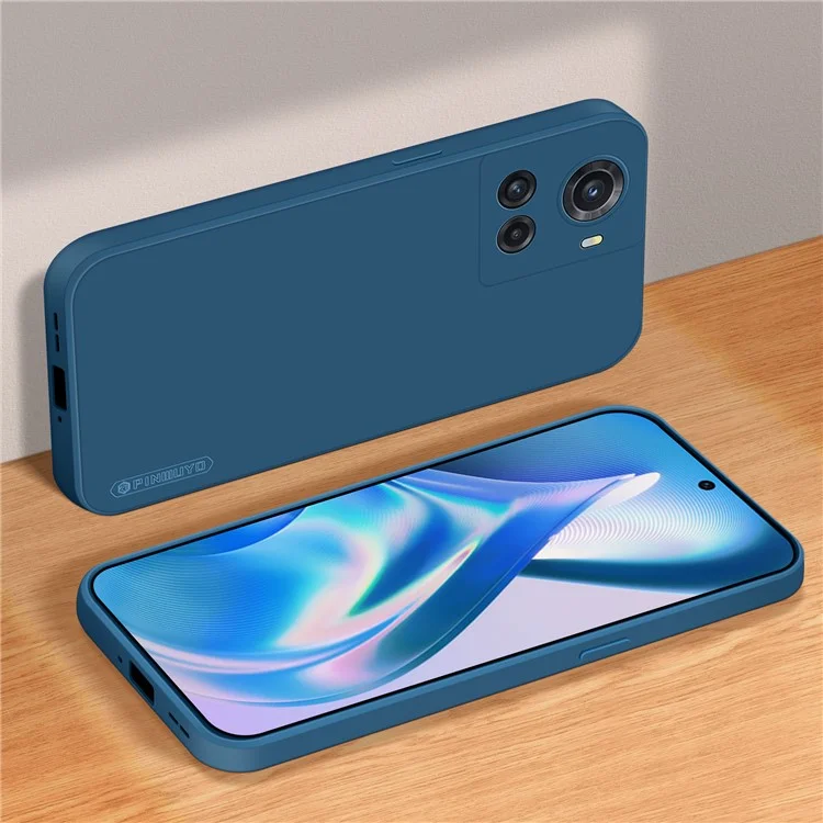 PINWUYO JK TPU-2 Series Back Case for OnePlus Ace 5G / 10R 5G Fiber Flocking Lining Precise Cutouts TPU Phone Cover - Dark Blue