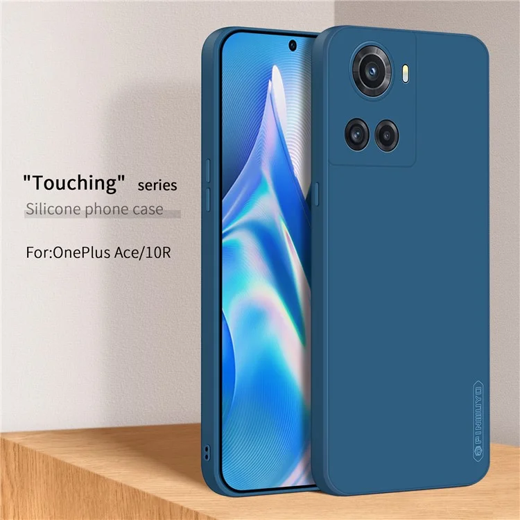 PINWUYO JK TPU-2 Series Back Case for OnePlus Ace 5G / 10R 5G Fiber Flocking Lining Precise Cutouts TPU Phone Cover - Dark Blue