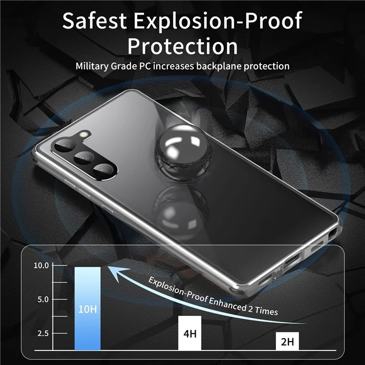 Чехол для телефона Samsung Galaxy S23+ с антипичкой, металлический закаленный стеклянный чехол (без разблокировки отпечатка пальца) - синий