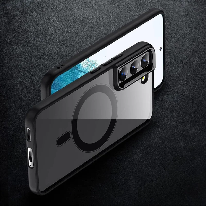 For Samsung Galaxy S23 Magnetic Phone Case Transparent Acrylic Back TPU Frame Phone Cover - Black