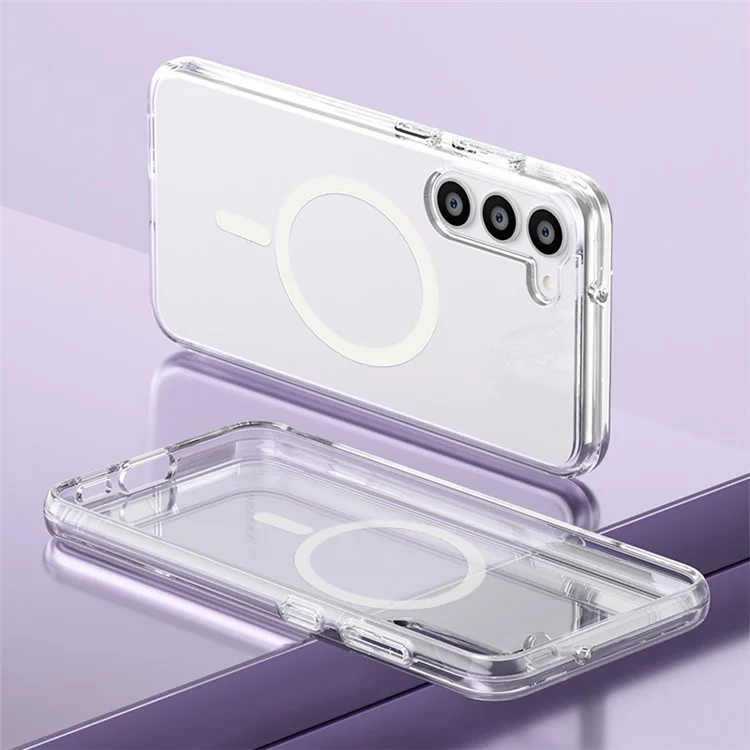 For Samsung Galaxy S23+ Slim Clear Phone Case Hard PC Soft TPU Anti-Drop Magnetic Cover - Shiny White