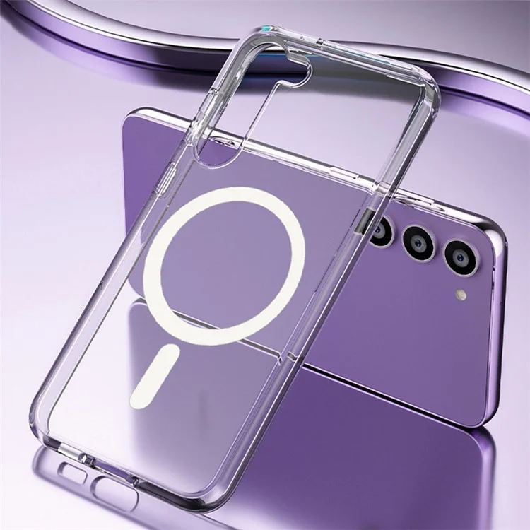 For Samsung Galaxy S23+ Slim Clear Phone Case Hard PC Soft TPU Anti-Drop Magnetic Cover - Shiny White