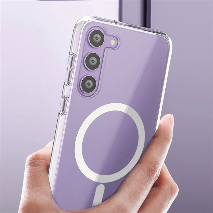 For Samsung Galaxy S23+ Slim Clear Phone Case Hard PC Soft TPU Anti-Drop Magnetic Cover - Shiny White